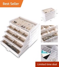 Large Acrylic Jewelry Box with 5 Drawers and Velvet Inserts for Women