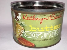 VINTAGE KATHRYN BEICH BUTTER TOFFEE CANDY TIN CAN/ NO LID EMPTY