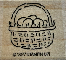 Vintage Stampin Up Stamps EASTER BASKET EGGS Wood Single Stamp 1.5x1.5in 1997