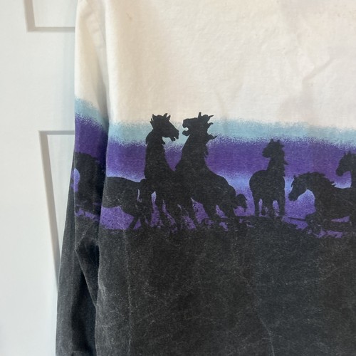 Vintage Cowboys Turtle Snap Up Large Western Shirt Horses In Skyline Design-Pics - Picture 15 of 18