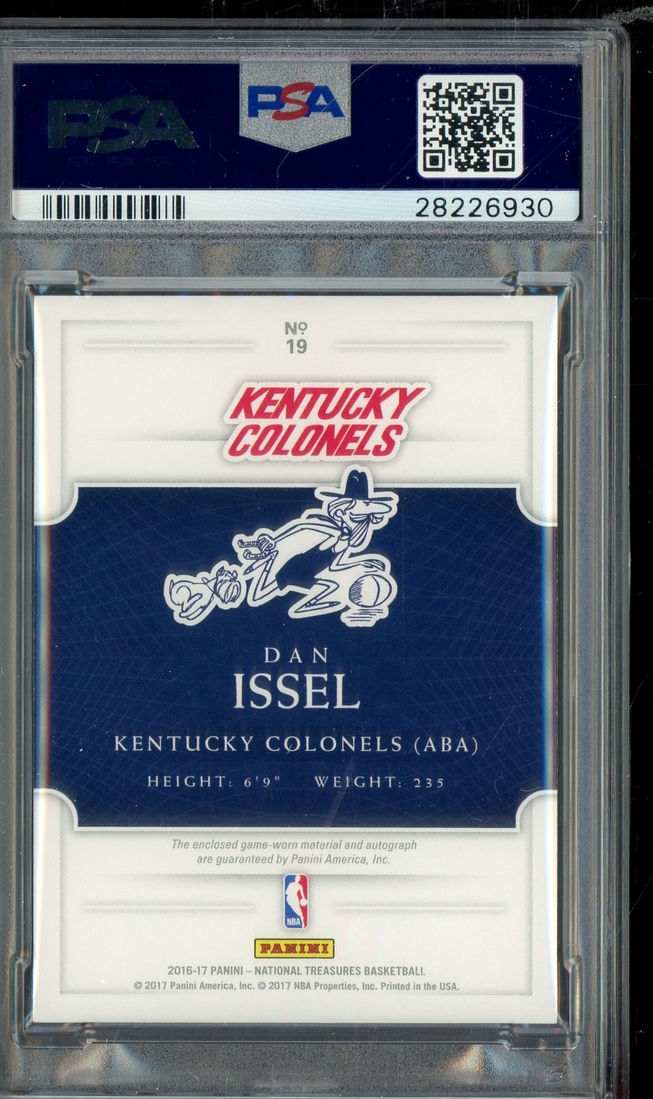 2016 National Treasures Game Gear #19 Dan Issel HOF GU Jersey AUTO 26/75 PSA 8 view 2