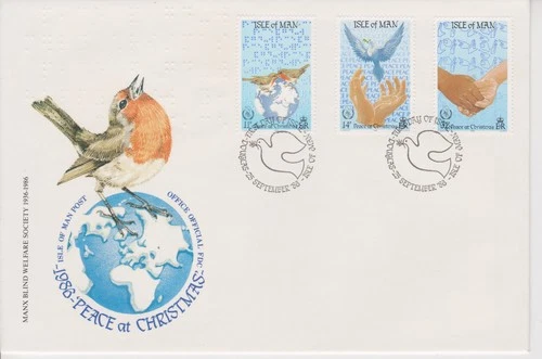 Unaddressed Isle of Man FDC First Day Cover 1986 Christmas Braille Peace