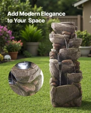 Outdoor Water Fountain, 38.98 in Height Fountain and Waterfall, 7-Tier Floor Sta