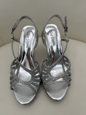 Silver Slipper Silver Rhinestone Strappy Ankle Strap Open Toe Heel AU 7