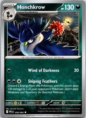 Honchkrow UncommonNormalME02: Phantasmal Flames 058/094 NM