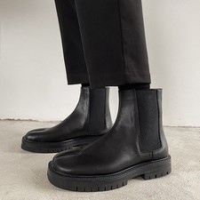Split-Toe Chelsea Boots Genuine Leather High-Top Slip-On Ankle Boots Men Women