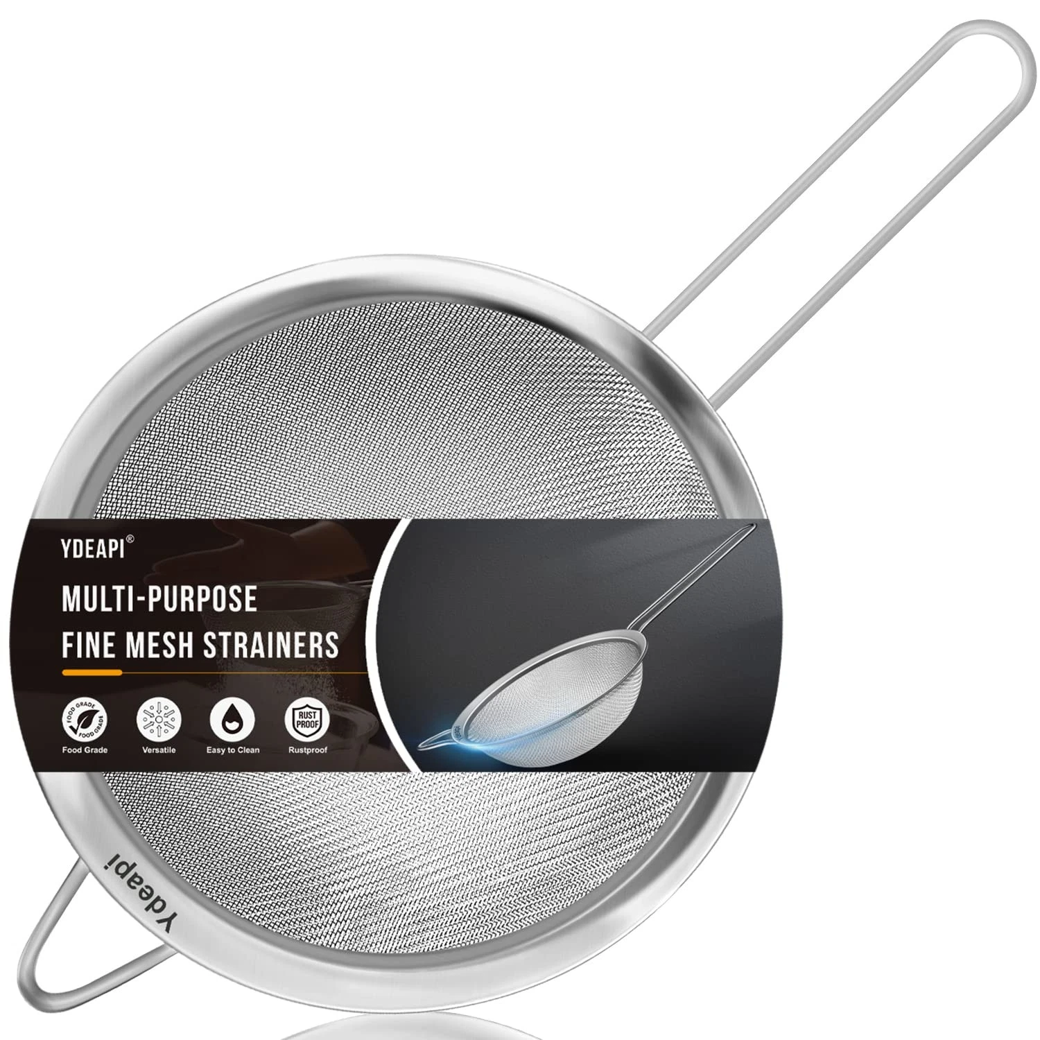 8.6 Inch Stainless Steel Fine Mesh Strainer Handle Sieve For Rice Pasta