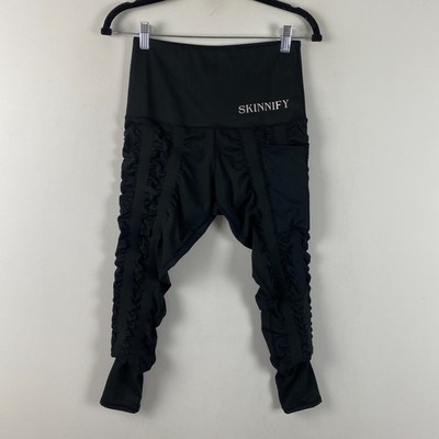 Skinnify Black Ruched Compression Leggings Womens Small High Waist