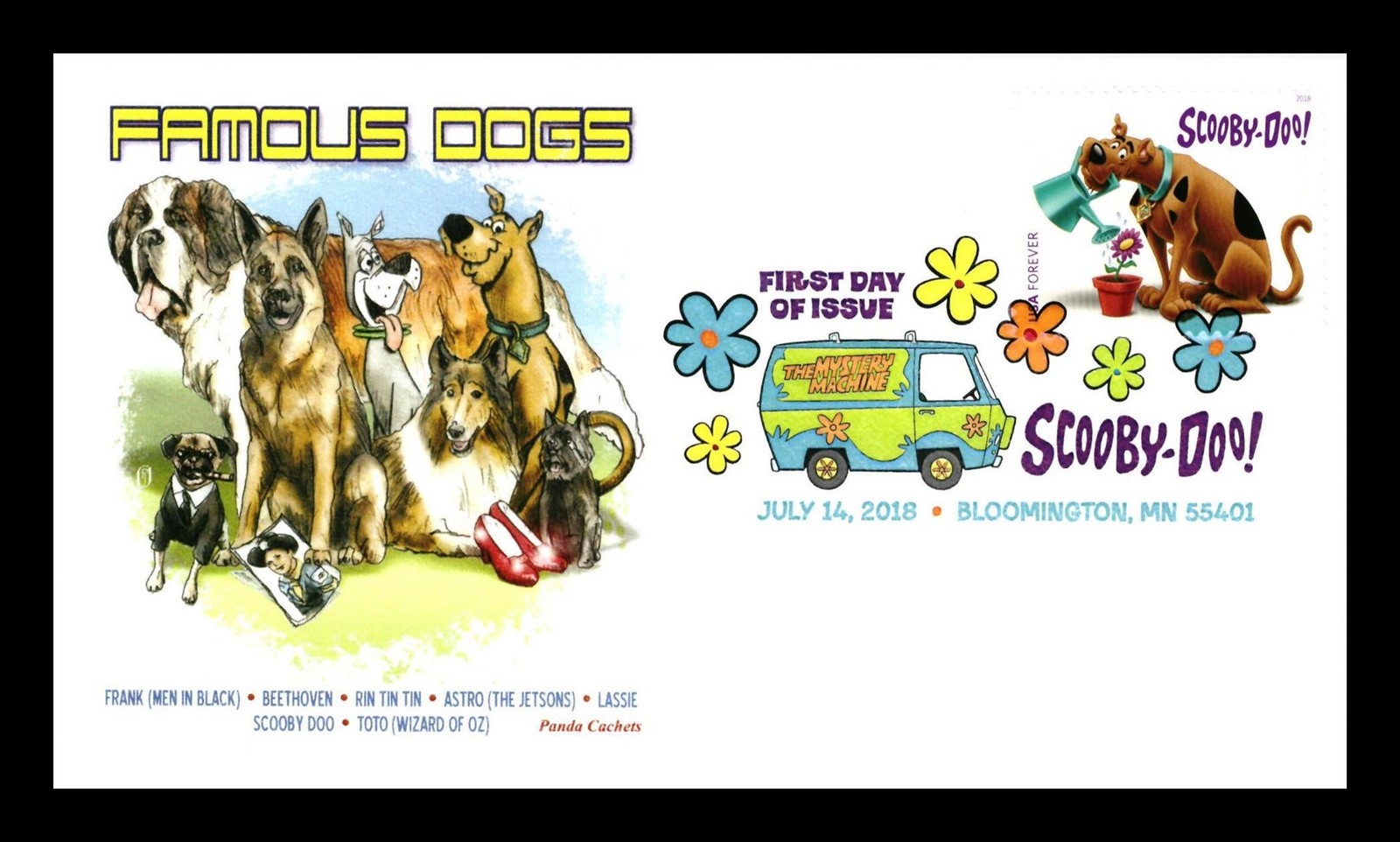 Important Notes Cartoon SCOOBY-DOO 2018 FDC PANDA CACHET FAMOUS DOGS LASSIE TOTO ASTRO SCOTT ...