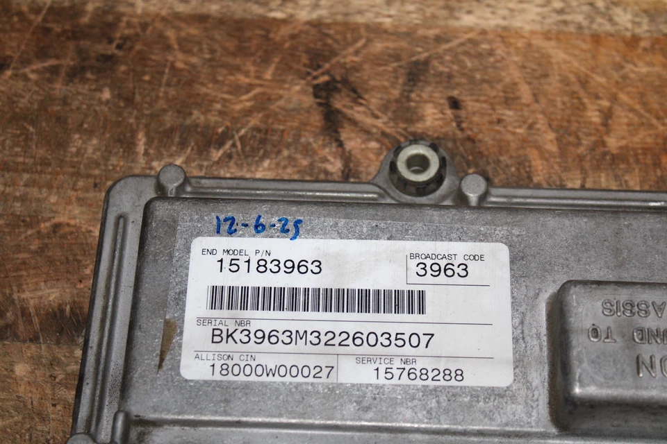 01-05 LB7 LLY Tcm Transmission Control Module 15183963 Allison GMC Chevy - Image 4 of 4