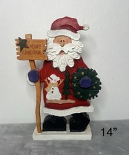 Vintage Santa Clause Painted Wooden 14 Tall Standalone Holiday Christmas Decor