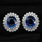 DOUBLE HALO ROYAL BLUE SAPPHIRE 13.20CT 925 STERLING SILVER HANDMADE EARRINGS