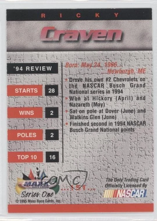 1995 Maxx Ricky Craven #151 - Image 2 of 2