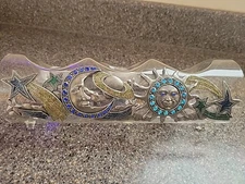 RARE-NEW IN BOX-Moon, Stars, Sun Gold &  Pewter~Clear 3 Candle Glass Votive