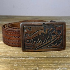 Vintage Leather Western Belt 42  Surfer Buckle Ranchcore Americana Cowboy Rustic