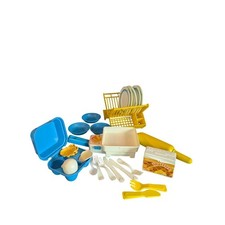 Vintage Fisher Price Kitchen Fun with Food Play Set 1980s Skillet Dish Rack Lot