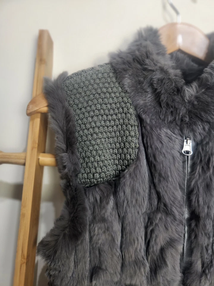 Linda Richards Luxury Grey Knit Rabbit Fur Reversible Women's Best Size XS - Image 4 of 4