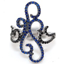 1CT Treated Blue Sapphire  Black Sapphire 925 Sterling Silver Ring Sz 6,7,8 MB4