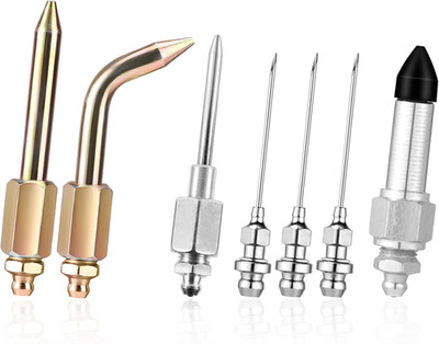 7Pcs Grease Gun Accessory Kit, Including 3 Grease Nozzle 1 Needle Dispenser Rubb