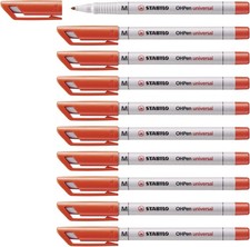 Overhead Pen - STABILO OHPen universal - Water Soluble Medium - Pack of 10 - red