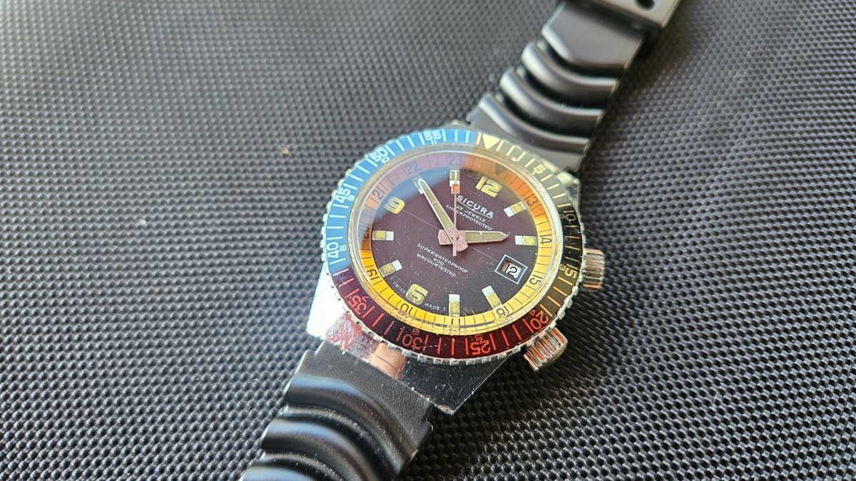 Vintage Divers Watch Sicura 400m 23 Jewels Manual Wind Super