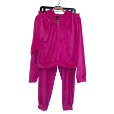Victoria's Secret Velour Tracksuit Set Full Zip Hoodie Joggers Size L Hot Pink