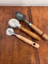 Vtg KRIMPKUT SEALER Pastry Cutter Sealer, ice cream scoop, crimper, Wood Handle