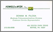 Henkels & McCoy Donna Filosa Wayne PA Vintage Business Card