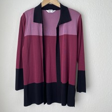 Misook L Cardigan Blazer Open Front Knit Stretchy Preppy Career Purple Old Money