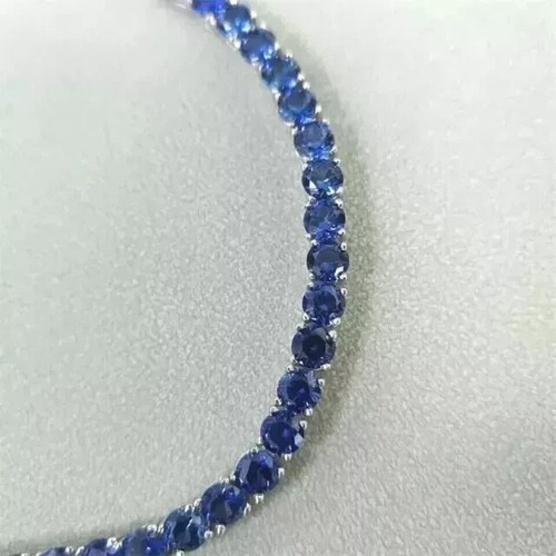 25Ct Round 4MM Lab Created Blue Sapphire 18" Tennis Necklace14k White Gold Plate