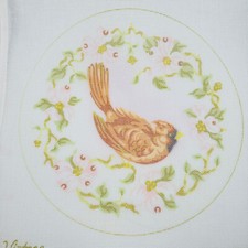 Female Cardinal Bird with Leaves Flowers Needlepoint Canvas Vintage Designs 3044
