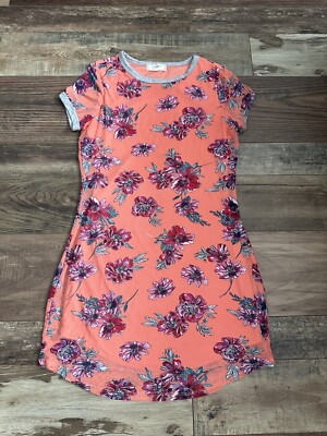 No Comment Dress Womens M Coral Pink-Red Floral Short Mesh Overlay Summer |  eBay