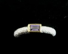 Ring Sterling Amethyst Stone Silver 925 Texture Gold Vermeil Accent Band Size 7