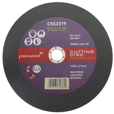 Parweld (9") 230mm x 1.9mm Thin stainless steel metal cutting discs (PACK OF 25)
