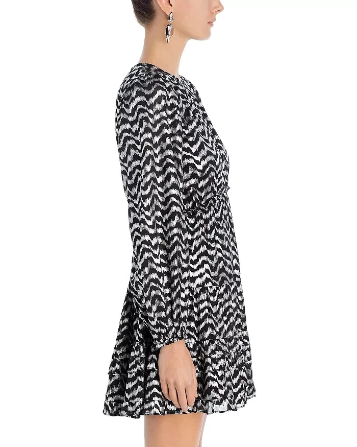 Vestido Aqua Metálico Onda Rayas Manga Larga Volantes L19311 Para Mujer Talla S Foto 3 de 4