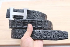 Black Alligator CROCODILE Print Leather SKIN Men's Belt - W 1.5"
