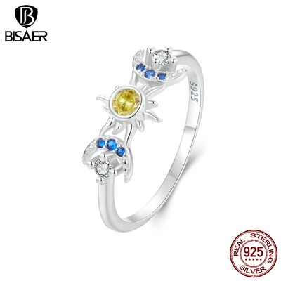 Bisaer Dazzling S925 Silver The Sun and Moon Wedding Rings Women Gifts Jewelry