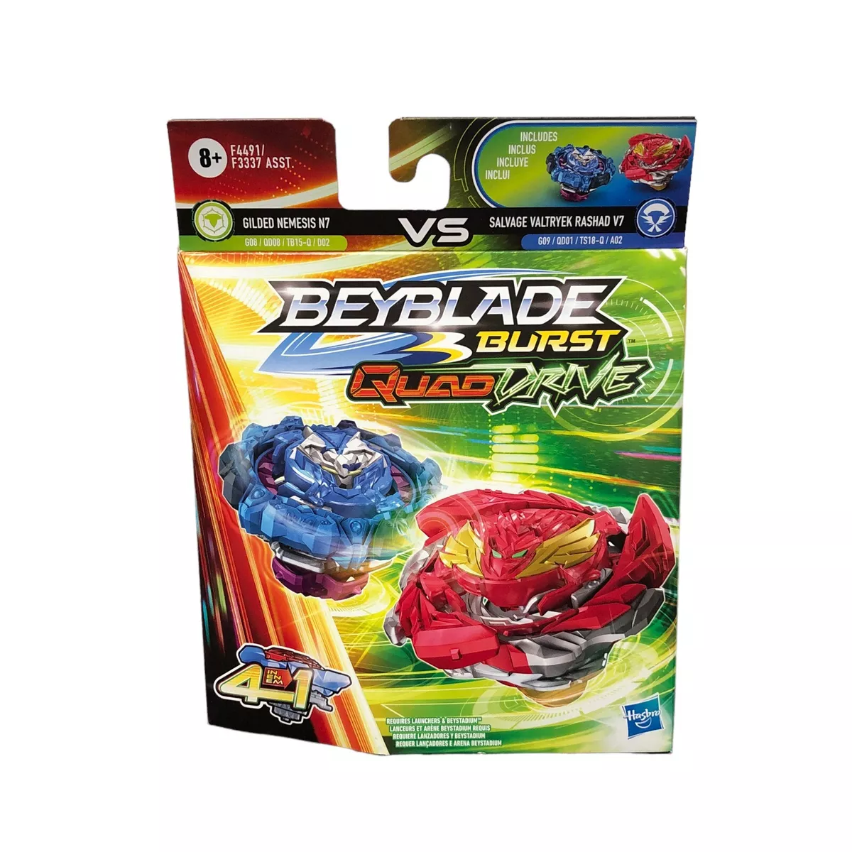 Beyblade Burst QuadDrive Salvage Valtryek Rashad V7 and Gilded Nemesis N7  Spinning Top Dual Pack -- Battling Game Top Toy - Beyblade