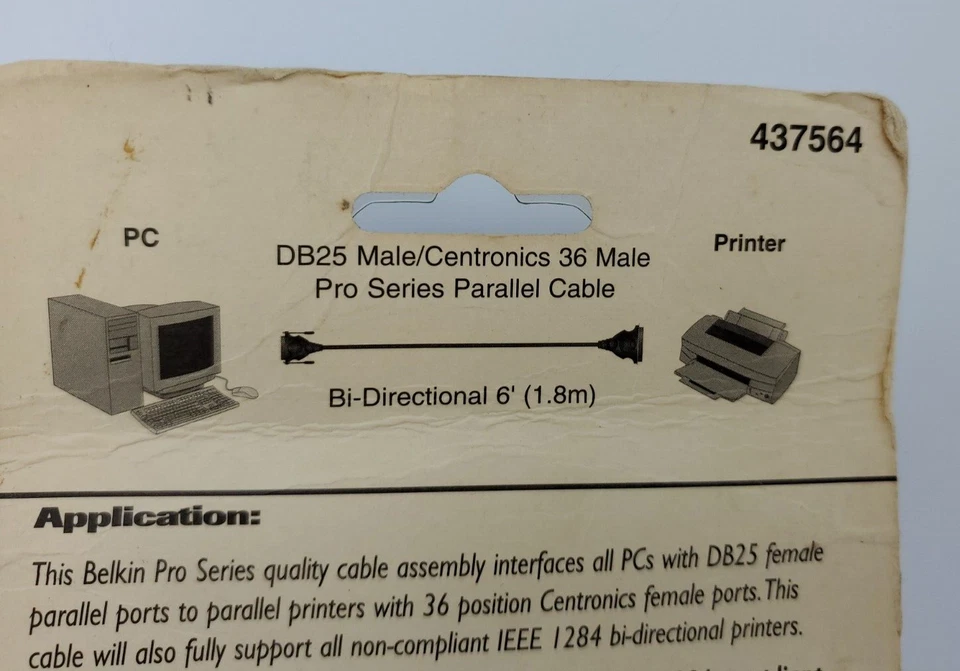 Belkin 6 Ft Parallel Printer Cable DB25 Male Centronics 36 PIN MALE Gray Bidirec - Image 3 of 4