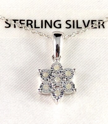 NIB 925 STERLING KETTE HALSKETTE 0,05 CTW NATÜRLICHER DIAMANT SECHSZACKIGER STERN ANHÄNGER