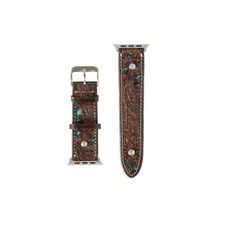 New! Nocona Belt Co. TOOLED LEATHER APPLE WATCH BAND w/ Rhinestones 2 SIZES