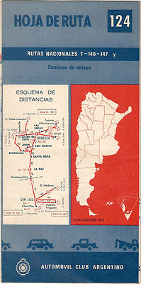 Ancient Argentine Map Mappa Carte Datenblatt von / Aus Route 124 Auto Club Ypf