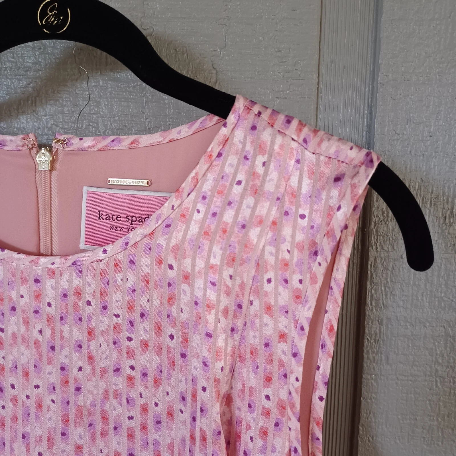 Abito donna a strati Kate Spade Poppy Field taglia 6 preppy righe floreali senza maniche