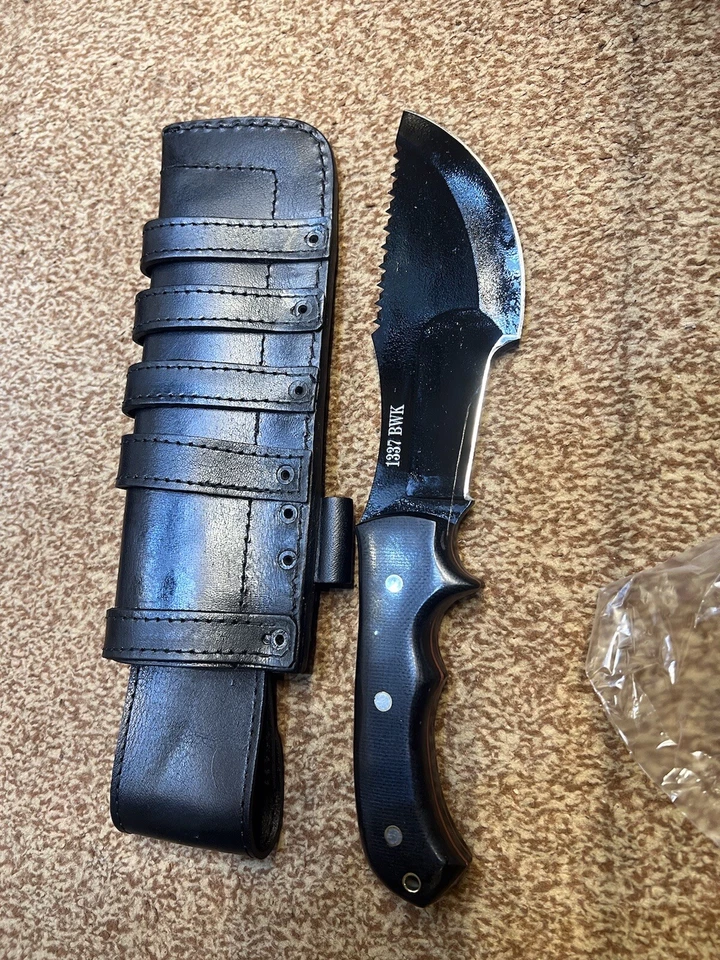 HSK forest Tracker Knife Black Linen Micarta Handle Sheath 62 HRC D2 Tool Steel - Image 2 of 4