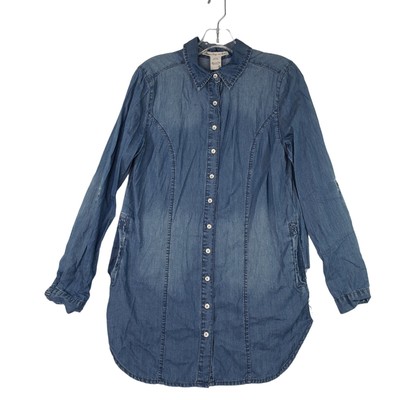 American Rag Chambray Button Up Adult Small Blue Denim Lace Accent Womens