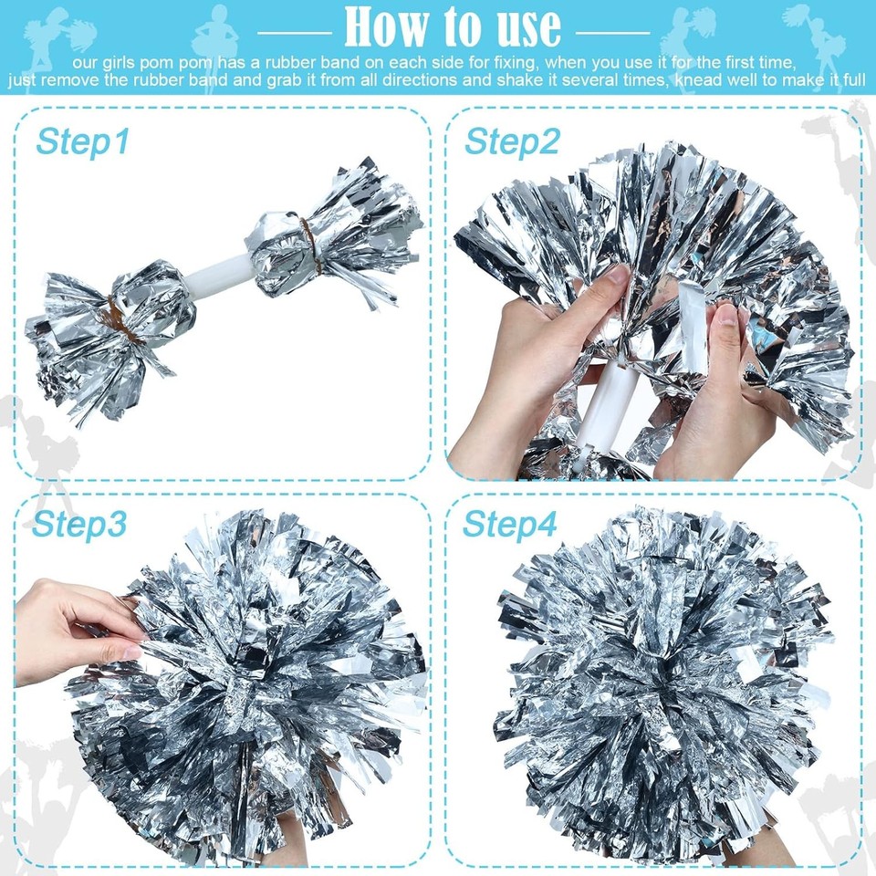 DAYONG Cheerleading Pom Poms, Metallic Foil Cheerleader Pompoms With