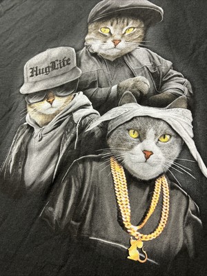 DOM Cat T-Shirt Mens XL Black Short Sleeve Hug Life Graffic Tee Gangster NEW