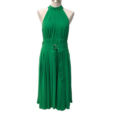 Diane Von Furstenberg Fit And Flare Dress Womens 8 Halter Green Belted Party