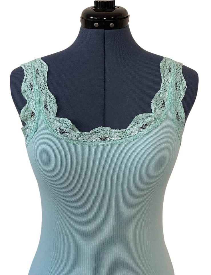 Camiseta sin mangas Babydoll Cami con ribete de encaje azul de colección Fresh Produce para mujer Y2K Coqueta talla S Foto 2 de 4