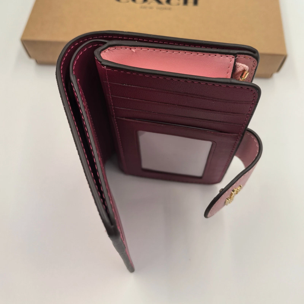 New Coach Medium Corner Zip Wallet In Signature Canvas Pink CW786